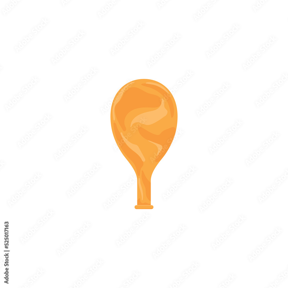 Deflated orange rubber balloon flat style, vector illustration