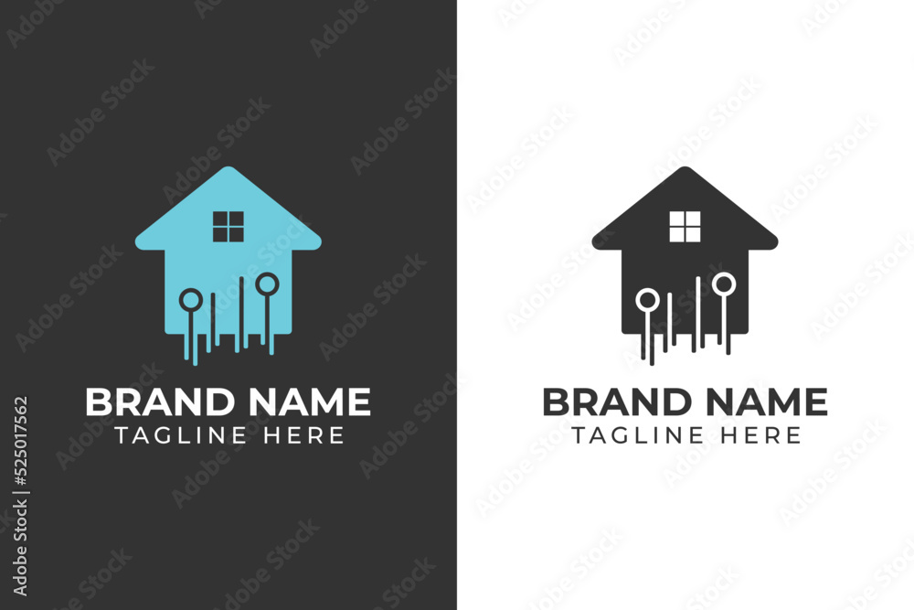 logo connection home tech blue template design 