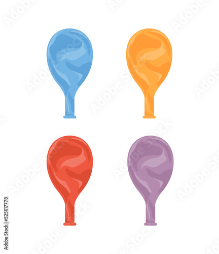 Deflated rubber balloons set, flat vector illustration isolated on white background.