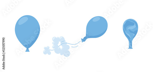 Balloon kids toy full of air and deflating, flat vector illustration isolated. photo
