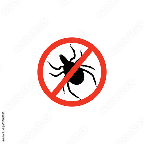 Black mite silhouette crossed out in red circle flat style, vector illustration