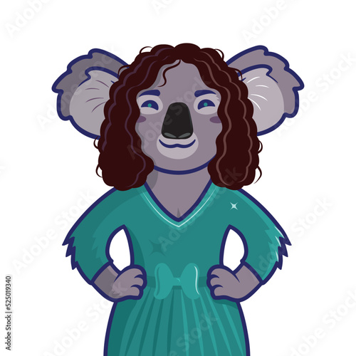 The woman logo of a koala is in the form of a symbol of Oprah Winfrey. Cartoon portrait photo