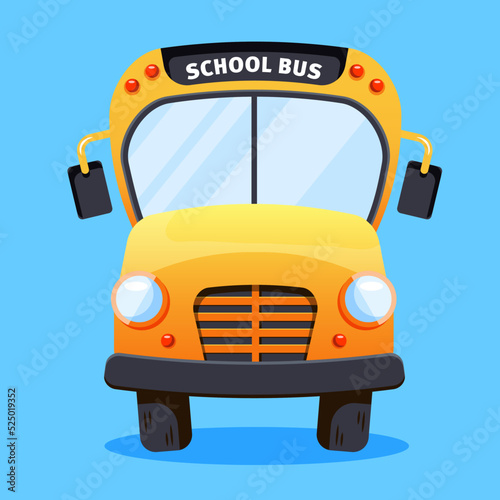 School bus cartoon. Vector drawing of a yellow bus. School bus flat style illustration.