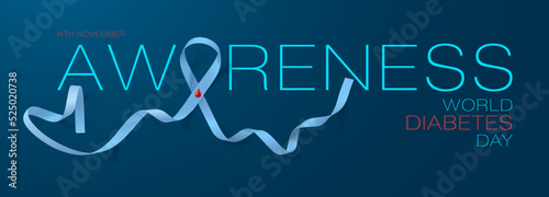 World Diabetes Day. Poster with ribbon with a drop of blood symbol of Diabetes day