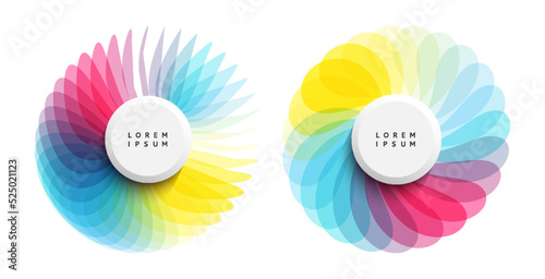 Set of circles. Abstract geometric design. Vector illustration made of various overlapping elements. Applicable for banners, placards, posters or flyers.