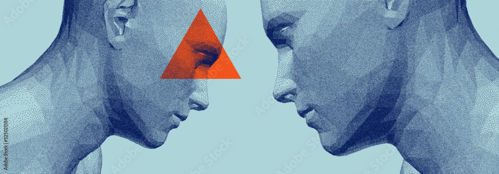 Two opponents facing each other. Conflict. People talk face to face ...