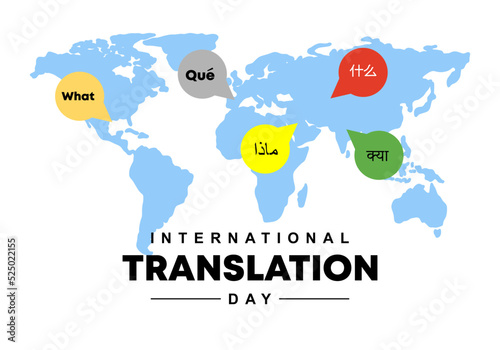 International translation day background banner poster with word languages and earth map on september 30.