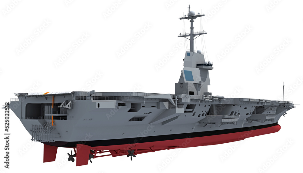 Aircraft Carrier military vessel 3D rendering ship on white background