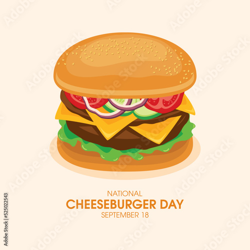 National Cheeseburger Day vector. Delicious fresh meat hamburger with a slice of cheese and vegetables icon vector. Big burger drawing. September 18. Important day