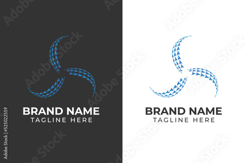 logo tech abstract wind blue wave gradient blue template design 