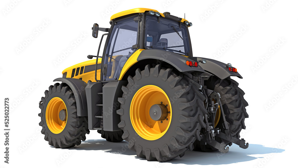 Farm Tractor 3D rendering on white background Farm Tractor 3D rendering on white background