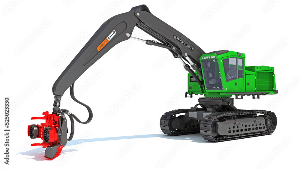 Tracked Forestry Harvester 3D rendering on white background Tracked Forestry Harvester 3D rendering on white background