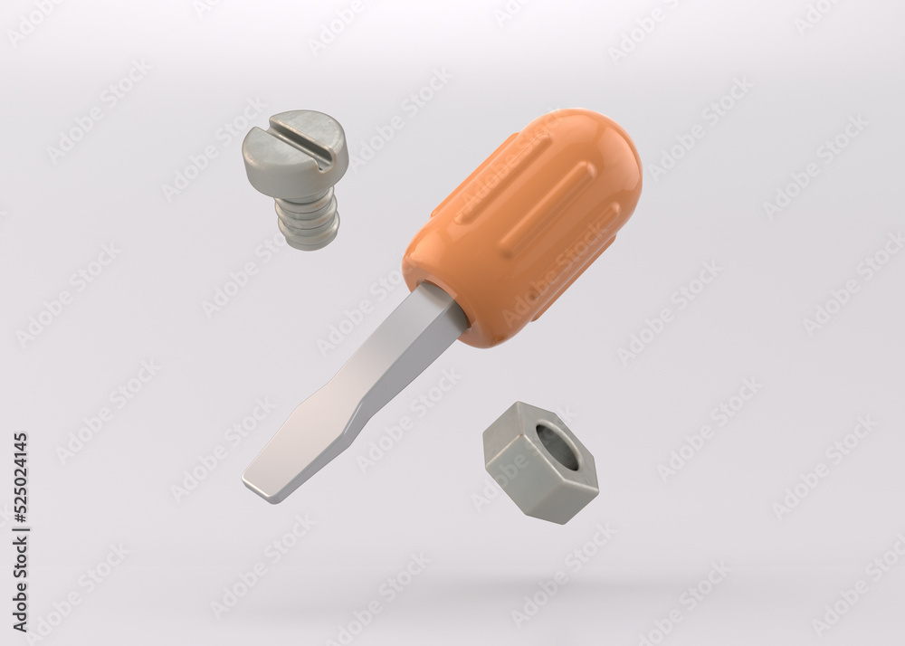 Realistic Metallic Maintenance Tools Icon. screw driver and spanner. bolt and nut isolated on white background. Realistic Metallic Maintenance Tools Icon. screw driver and spanner. bolt and nut isolated on white background.