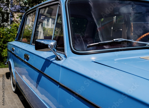 vintage blue car.