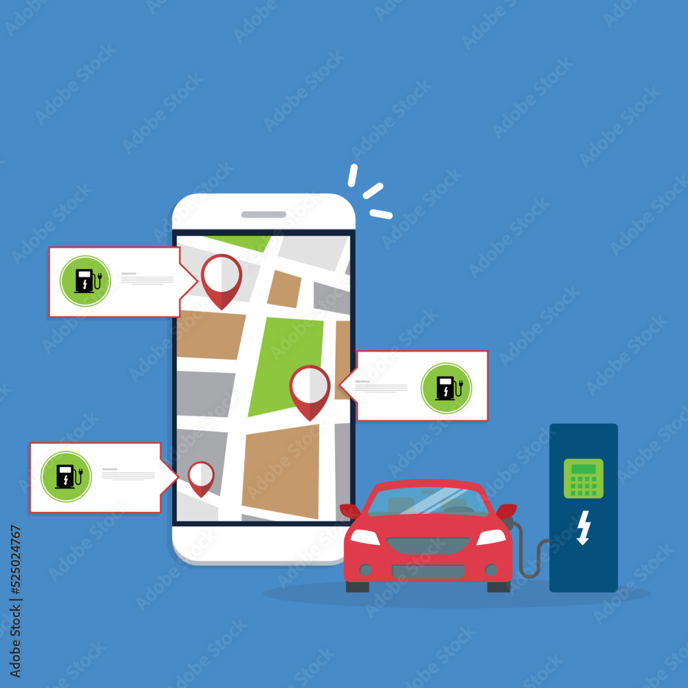 Owner of the electric car using smart phone to locate charging station in the city Owner of the electric car using smart phone to locate charging station in the city
