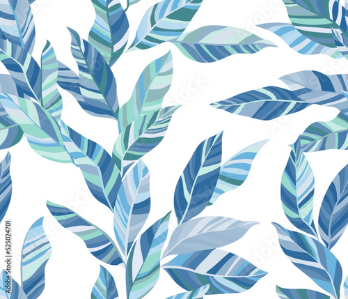 Striped leaves tree branches vector seamless pattern summer fasion textile print design.