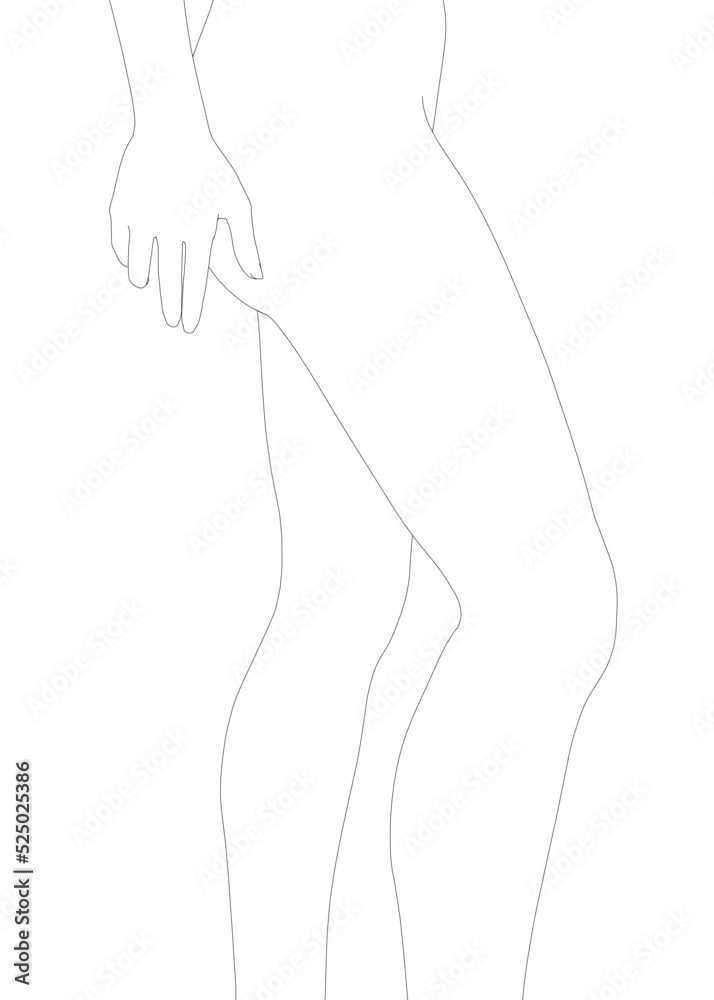 The contour of female legs and arms in a sexual pose from black lines isolated on a white background. Vector illustration. The contour of female legs and arms in a sexual pose from black lines isolated on a white background. Vector illustration.