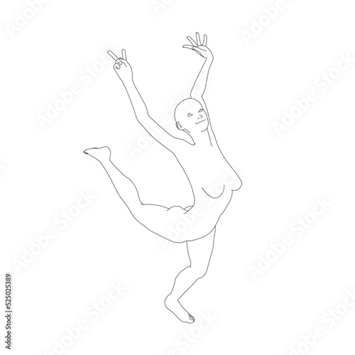 Contour of a naked dancing girl from black lines isolated on a white background. Vector illustration.