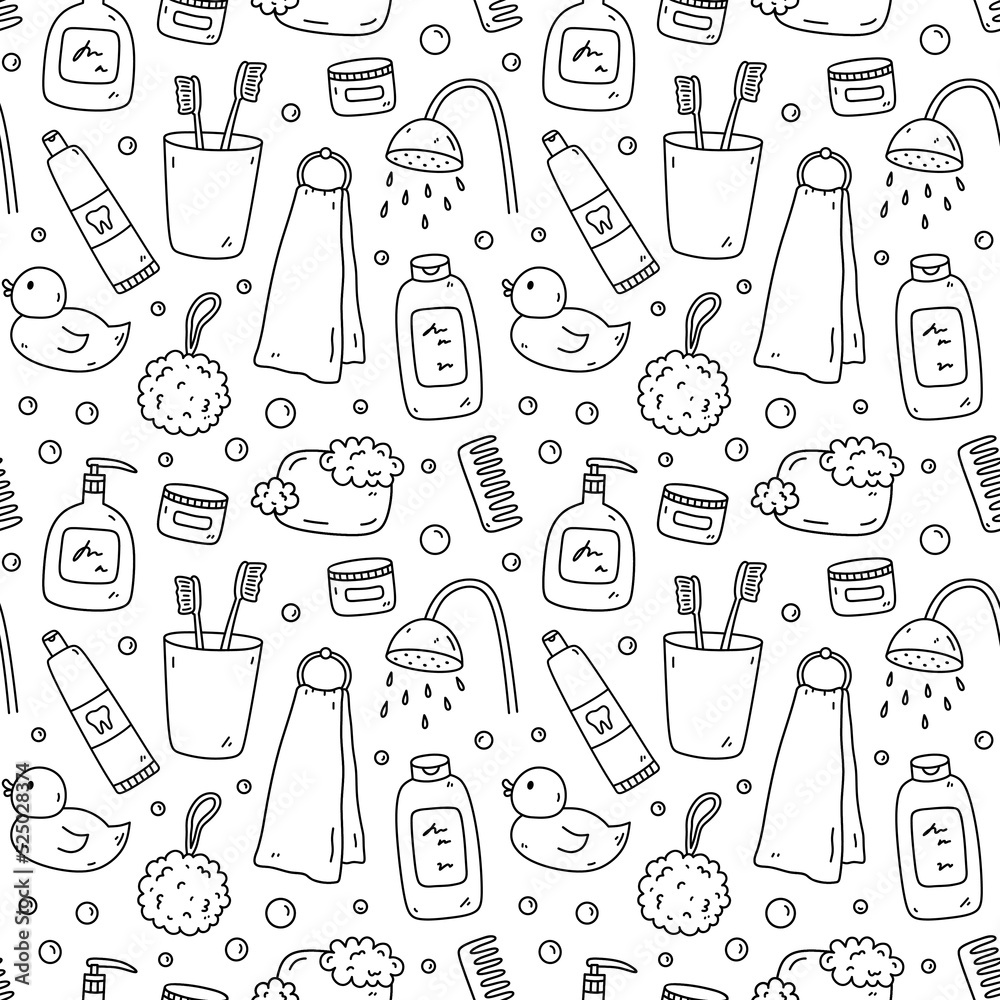 Doodle set with bathroom accessories - toothpaste, toothbrush