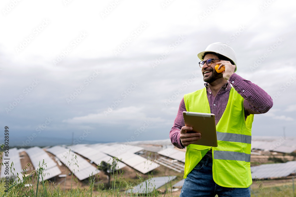 custom made wallpaper toronto digitalCheerful foreman talking on radio near solar power plant