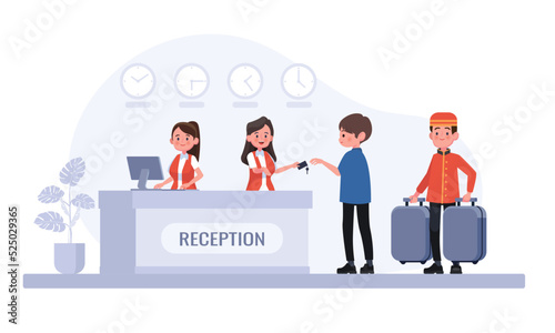 Porter man character carry guest bags. Hotel reception concept. Vector flat graphic design isolated illustration icon