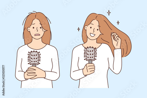 Woman before and after hair treatment 