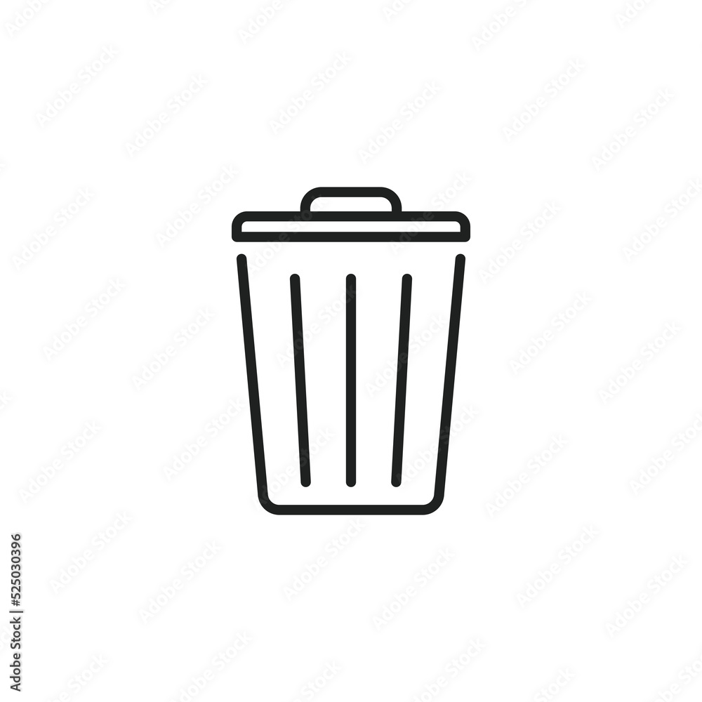 Outline recycle bin trash bin on white background.