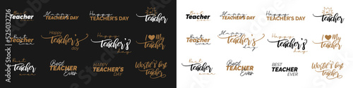 Teacher's day lettering, logo bundle, typography units, quotes, world