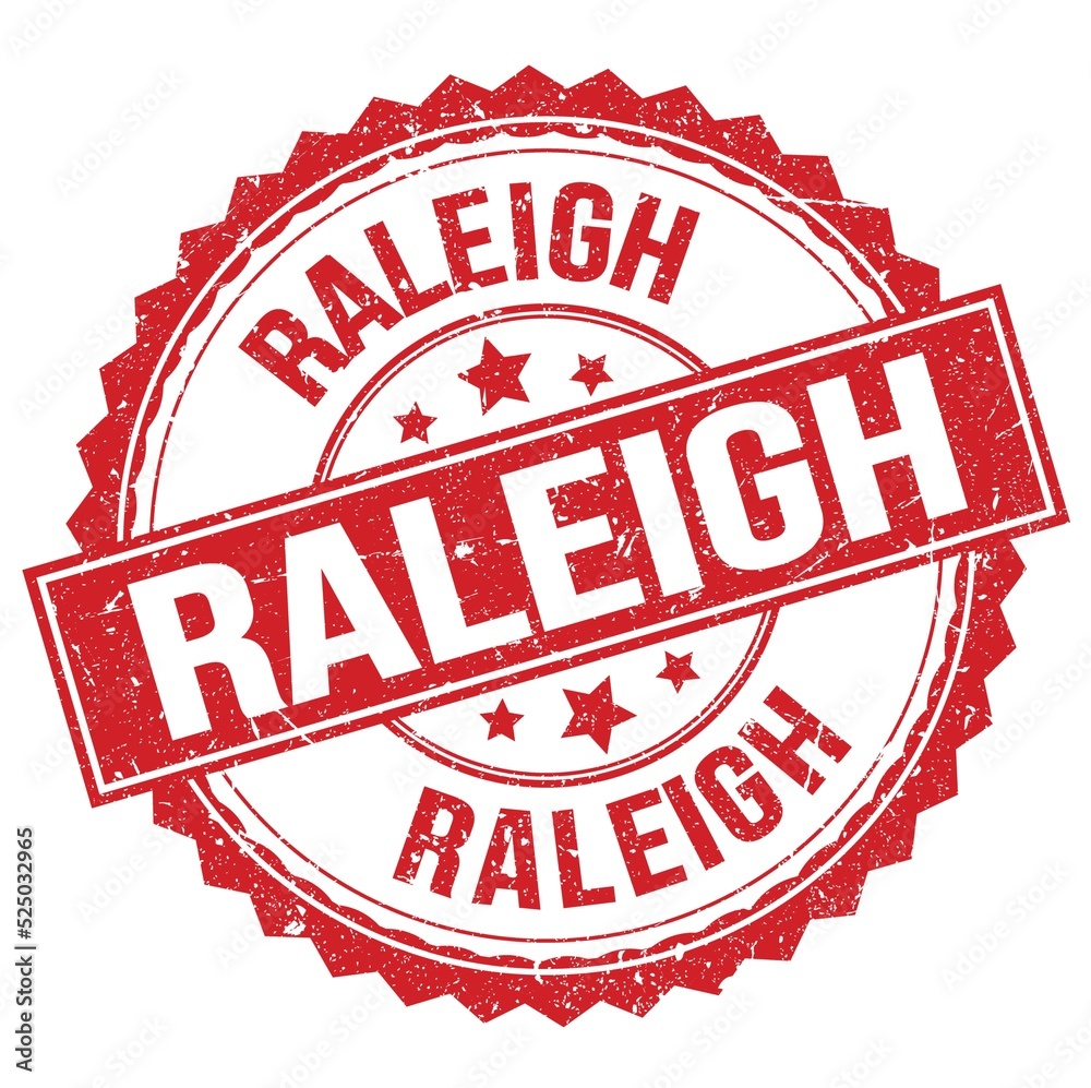 RALEIGH text on red round stamp sign RALEIGH text on red round stamp sign
