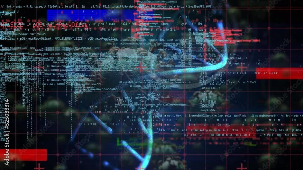 Animation of multicolored bar with dna molecule, cancer cells, evidence text and programming text Animation of multicolored bar with dna molecule, cancer cells, evidence text and programming text
