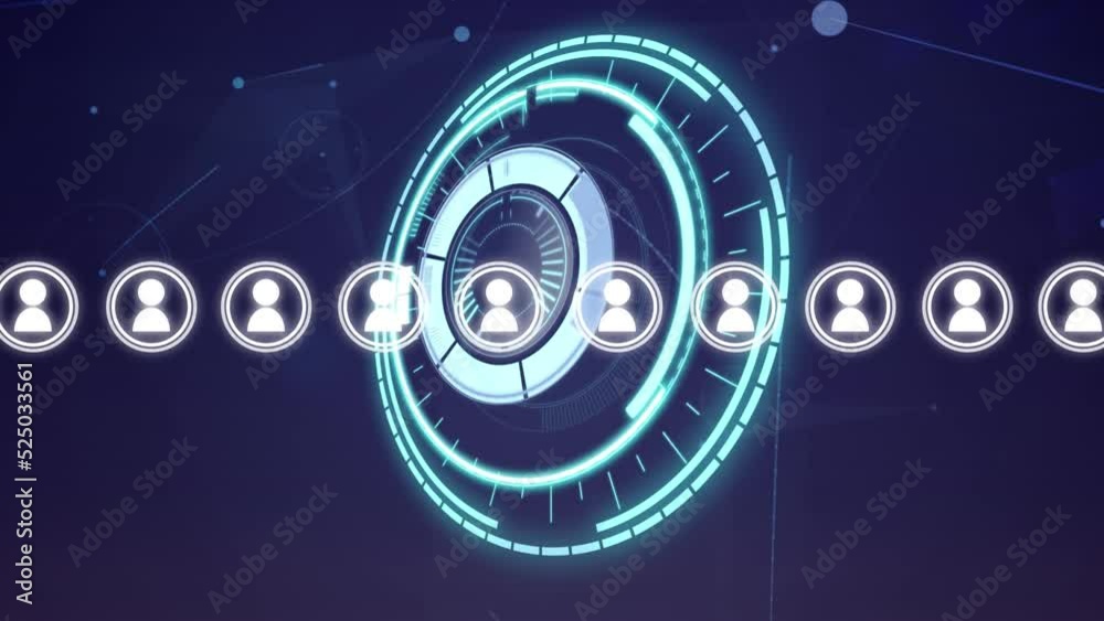 Animation of network of connections over icons and scope scanning