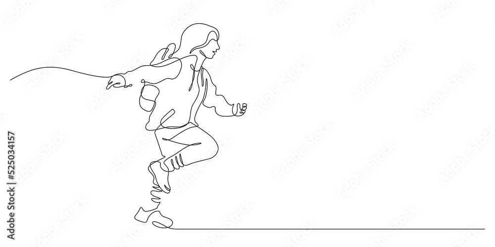 one line drawing of happiness student running one line drawing of happiness student running