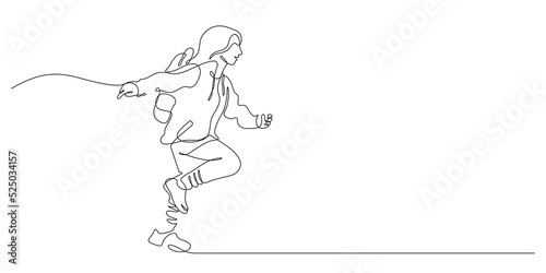 one line drawing of happiness student running