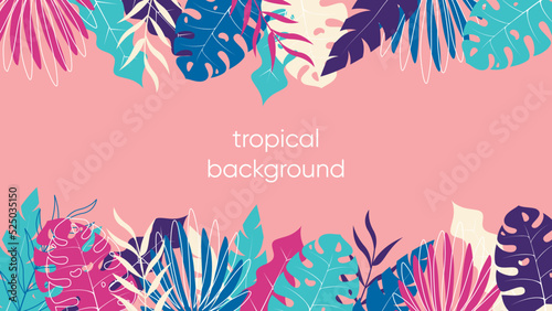 vivid tropical design background. colorful leaves border and place for text
