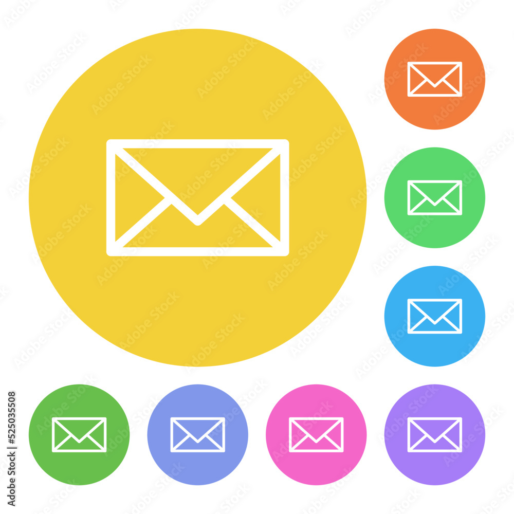 Set of emails icon in circles. Different colorful icons. Vector. Set of emails icon in circles. Different colorful icons. Vector.