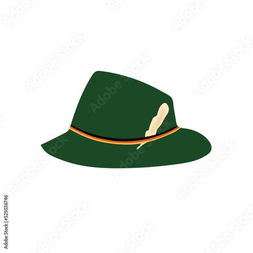 Green traditional hat illustration from oktoberfest isolated on white background