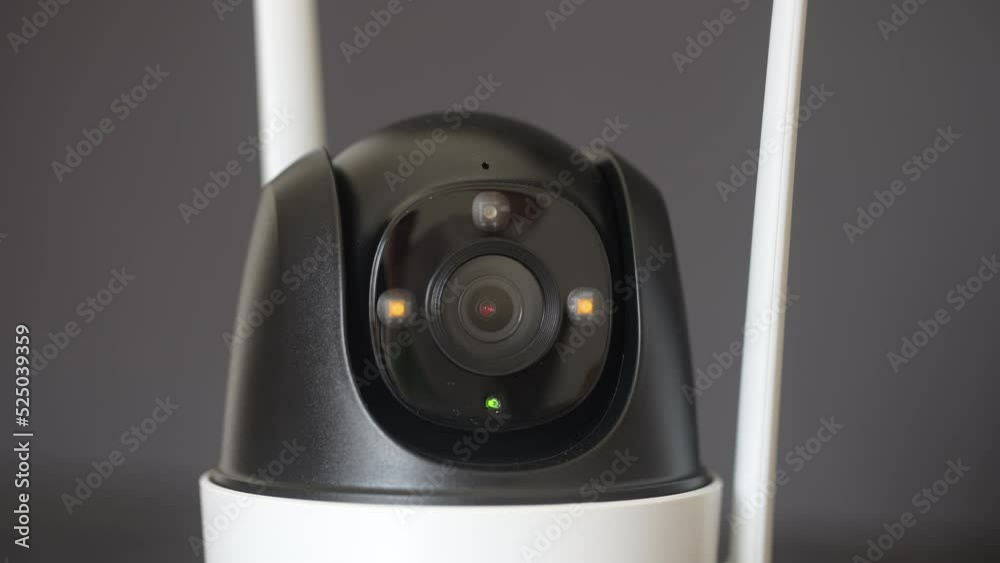 Close-up home security camera 360 on background. CCTV security camera. Technologies for monitoring and protection of territory Close-up home security camera 360 on background. CCTV security camera. Technologies for monitoring and protection of territory