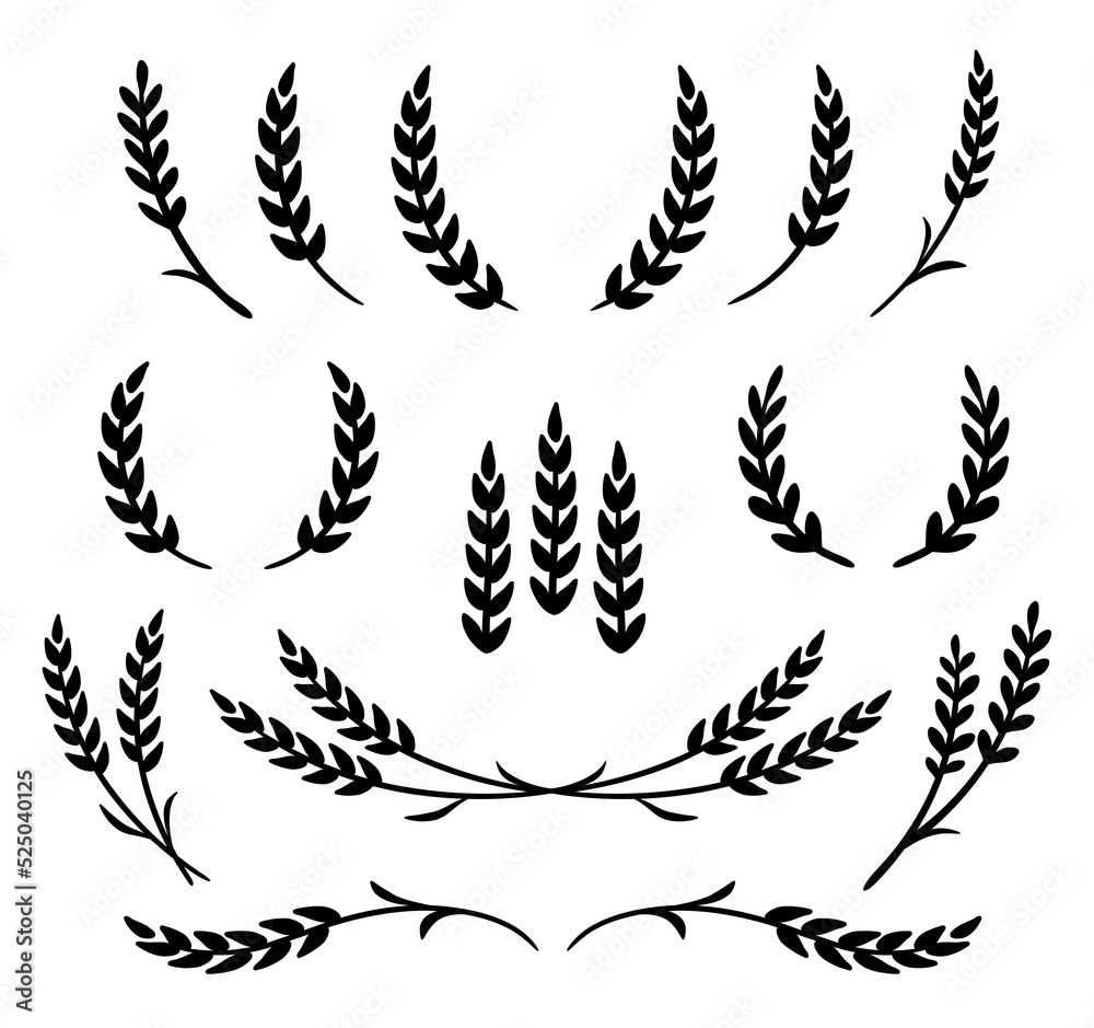 wheat and barley, rye stalks set silhouettes