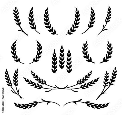 wheat and barley, rye stalks set silhouettes