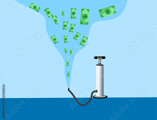 Higher rates concept - businessman pumping air in dollar