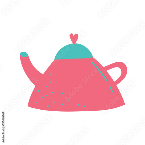 Kettle in cartoon style. Kitchen Utensils. Cute Teapot. Household appliance for brewing tea. Elements for advertising. Kitchen tool, cartoon teapot or kettle decorative ceramic. Householding element