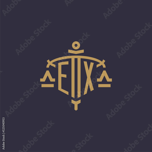 Monogram EX logo for legal firm with geometric scale and sword style
