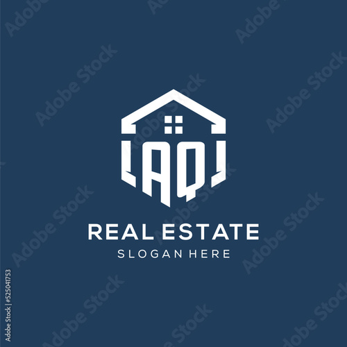 Letter AQ logo for real estate with hexagon style