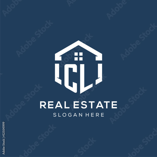 Letter CL logo for real estate with hexagon style
