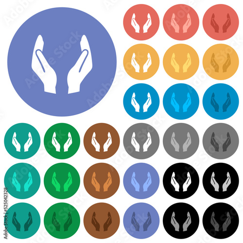 Empty protecting hands solid round flat multi colored icons