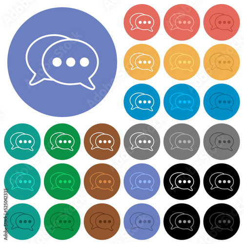 Two oval active chat bubbles outline round flat multi colored icons