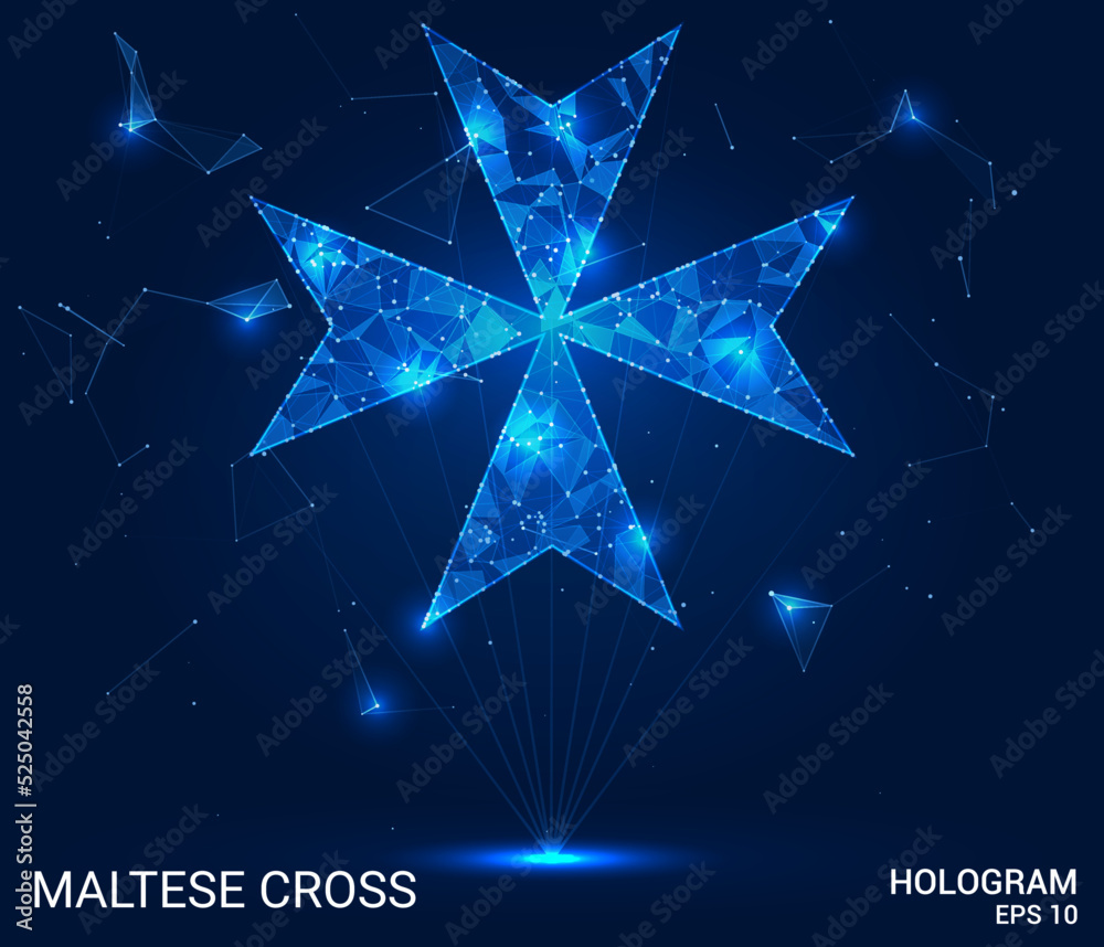 The Maltese cross hologram. Maltese cross made of polygons, triangles ...