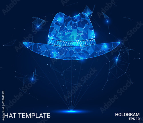 A hologram hat. A hat template made of polygons, triangles of dots and lines. Hat pattern icon low poly compound structure. Technology concept vector.