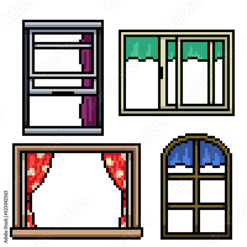 pixel art various building window