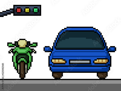pixel art motorcycle car road